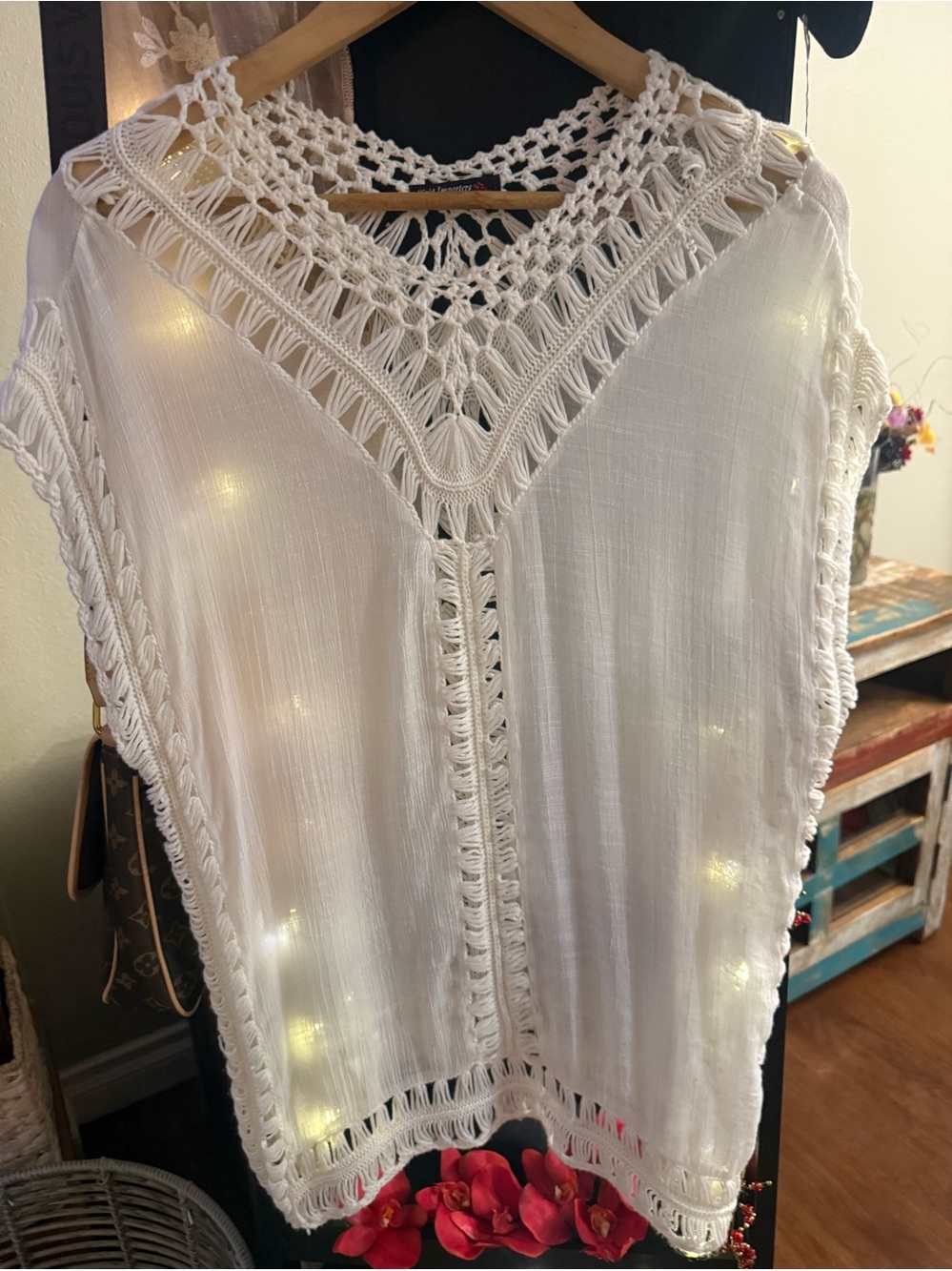 White Crochet Trim Women's Top - Lightweight Boho Tunic
